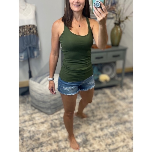 Ribbed Racerback Scoop Neck Boy Beater Sleeveless Tank Army Green 2921 - Picture 5 of 5